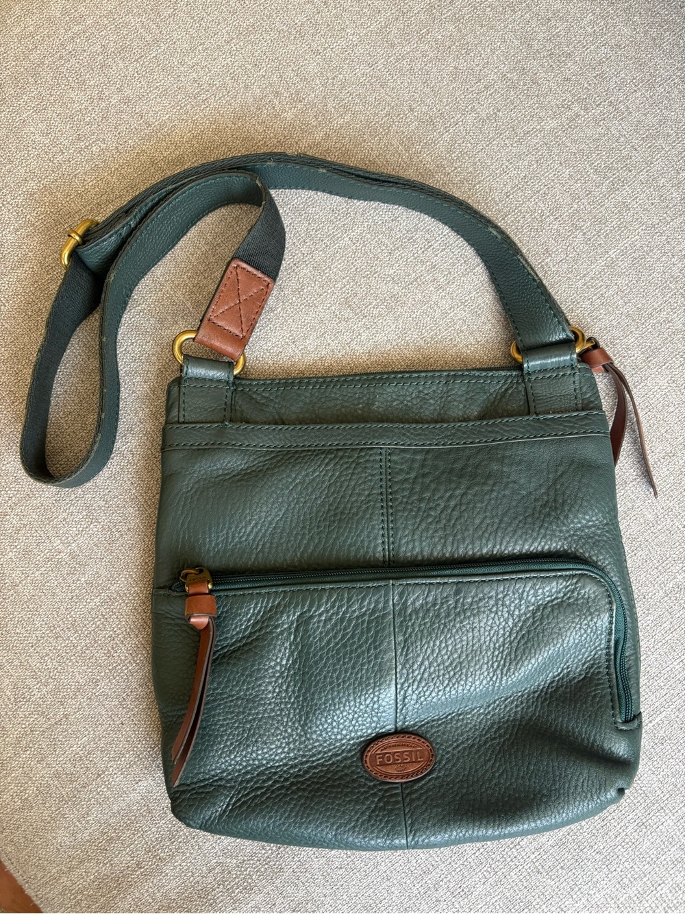 Fossil Teal Green Morgan Traveler Pebbled Leather Crossbody Messenger Bag Boho - Picture 2 of 10